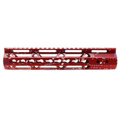 CERAKOTE SPLATTER RED BW | AR-15 10'' Ultra Slim Keymod Handguards V2 - Base RED - Pattern - BLU.WHI - W/ Steel Barrel Nut