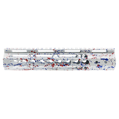 CERAKOTE SPLATTER WHI BR | AR-15 10'' Ultra Slim Keymod Handguards V2 - Base WHI - Pattern - RED.BLU - W/ Steel Barrel Nut