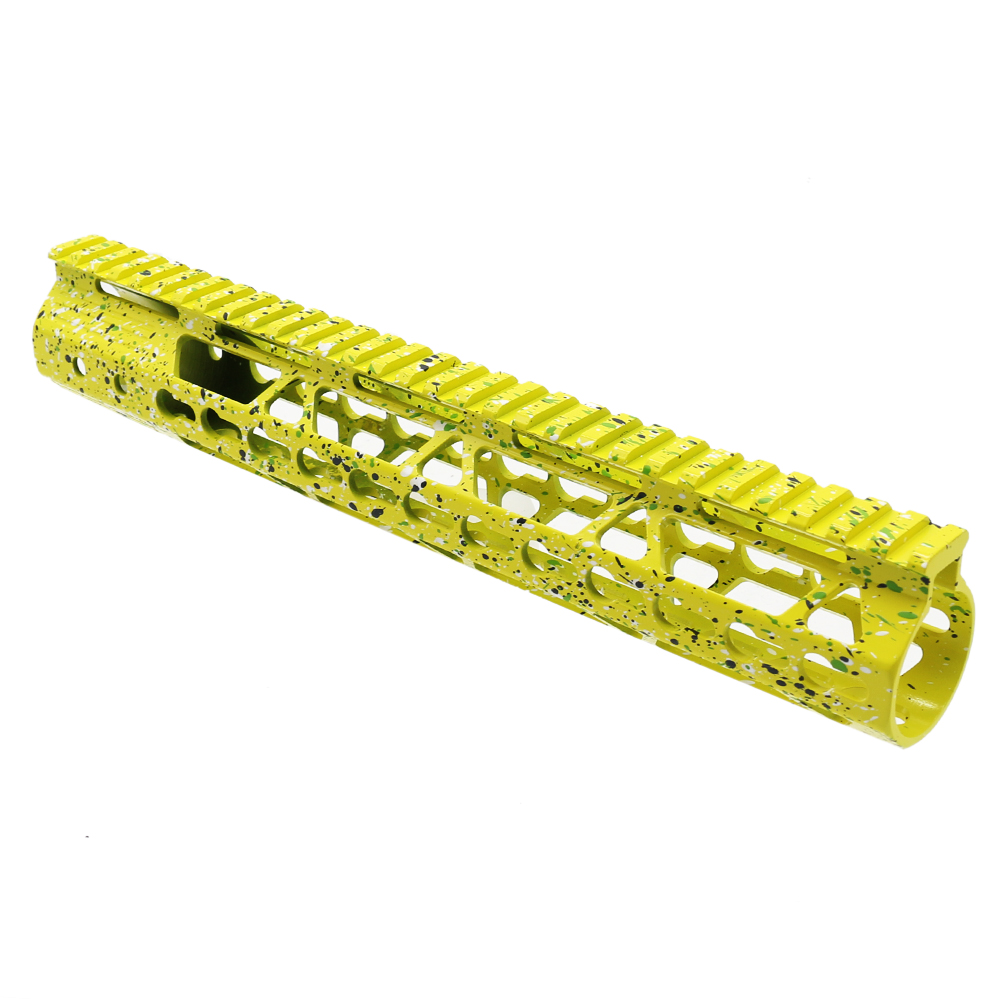 Cerakote Splatter| AR-15 12'' Ultra Slim Keymod Handguards V2 - Base Lemon Zest - Pattern - Sniper Gray - Bright White - Zombie Green - W/ Steel Barrel Nut Cerakote Splatter| AR-15 12'' Ultra Slim Keymod Handguards V2 - Base Lemon Zest - Pattern - Sniper Gray - Bright White - Zombie Green - W/ Steel Barrel Nut