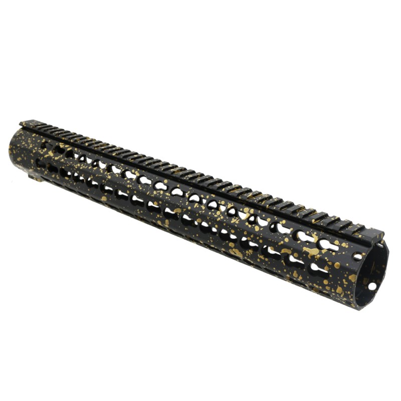 Cerakote Splatter | AR-15 16'' Free Float Keymod Handguard Rail System - Base Black - Pattern - Gold