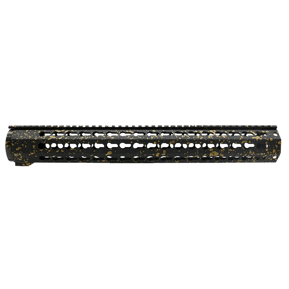 Cerakote Splatter | AR-15 16'' Free Float Keymod Handguard Rail System - Base Black - Pattern - Gold
