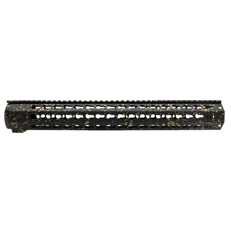 Cerakote Splatter | AR-15 16'' Free Float Keymod Handguard Rail System - Base Black - Pattern - Gold