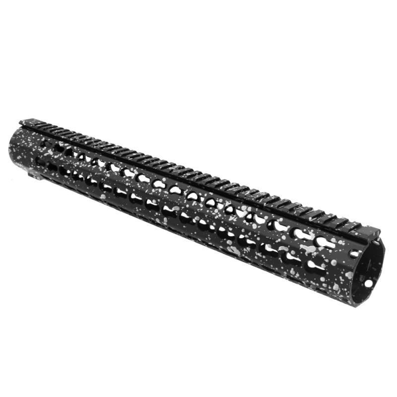 Cerakote Splatter | AR-15 16'' Free Float Keymod Handguard Rail System - Base Black - Pattern - Glacier Silver Cerakote Splatter | AR-15 16'' Free Float Keymod Handguard Rail System - Base Black - Pattern - Glacier Silver