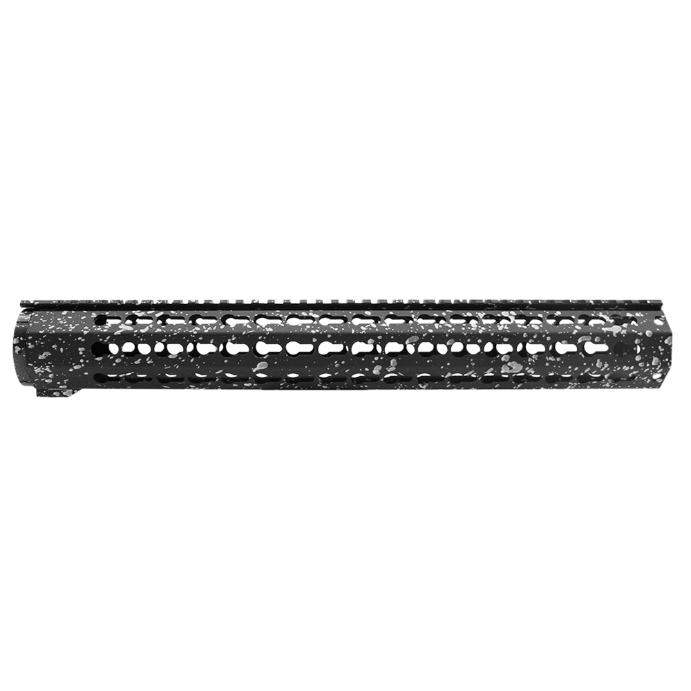 Cerakote Splatter | AR-15 16'' Free Float Keymod Handguard Rail System - Base Black - Pattern - Glacier Silver Cerakote Splatter | AR-15 16'' Free Float Keymod Handguard Rail System - Base Black - Pattern - Glacier Silver