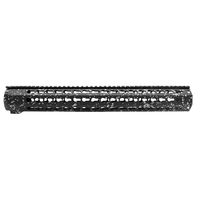 Cerakote Splatter | AR-15 16'' Free Float Keymod Handguard Rail System - Base Black - Pattern - Glacier Silver Cerakote Splatter | AR-15 16'' Free Float Keymod Handguard Rail System - Base Black - Pattern - Glacier Silver