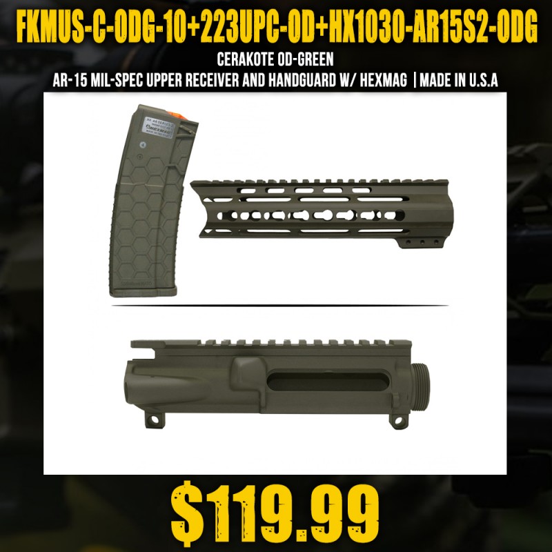 Cerakote OD-Green | AR-15 Mil-Spec Upper Receiver and Handguard W/ Hexmag |Made In U.S.A Cerakote OD-Green | AR-15 Mil-Spec Upper Receiver and Handguard W/ Hexmag |Made In U.S.A