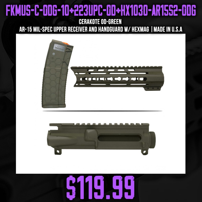 Cerakote OD-Green | AR-15 Mil-Spec Upper Receiver and Handguard W/ Hexmag |Made In U.S.A Cerakote OD-Green | AR-15 Mil-Spec Upper Receiver and Handguard W/ Hexmag |Made In U.S.A