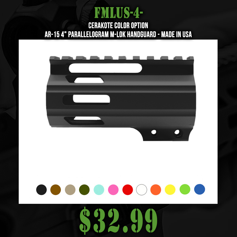 CERAKOTE COLOR OPTION | AR-15 4" Parallelogram M-Lok Handguard - Made in USA