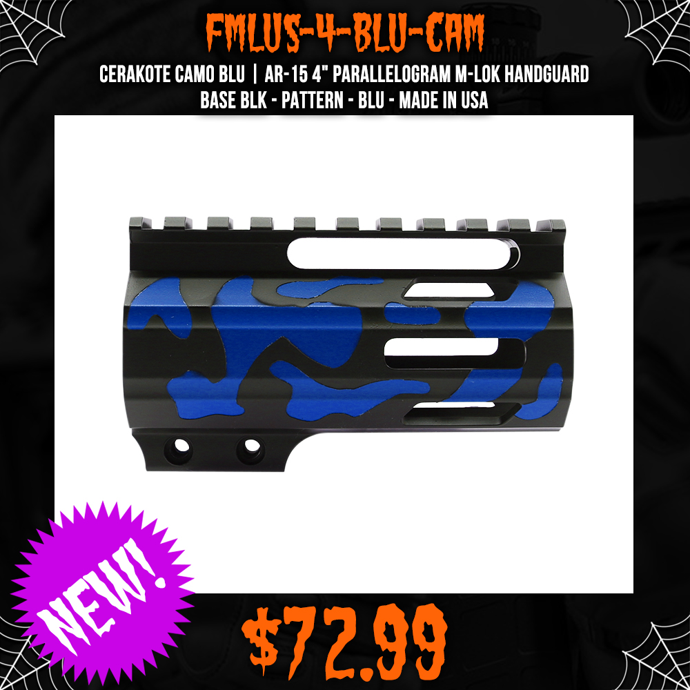 CERAKOTE CAMO BLU | AR-15 4" Parallelogram M-Lok Handguard - Base BLK - Pattern - BLU - Made in USA CERAKOTE CAMO BLU | AR-15 4" Parallelogram M-Lok Handguard - Base BLK - Pattern - BLU - Made in USA