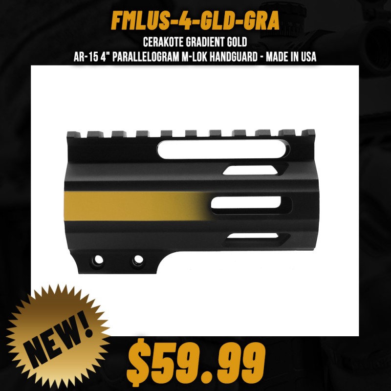 CERAKOTE GRADIENT GOLD | AR-15 4" Parallelogram M-Lok Handguard - Made in USA CERAKOTE GRADIENT GOLD | AR-15 4" Parallelogram M-Lok Handguard - Made in USA