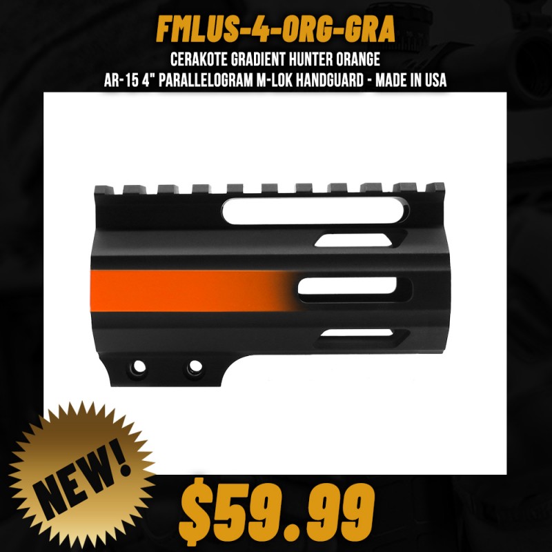 CERAKOTE GRADIENT HUNTER ORANGE | AR-15 4" Parallelogram M-Lok Handguard - Made in USA CERAKOTE GRADIENT HUNTER ORANGE | AR-15 4" Parallelogram M-Lok Handguard - Made in USA