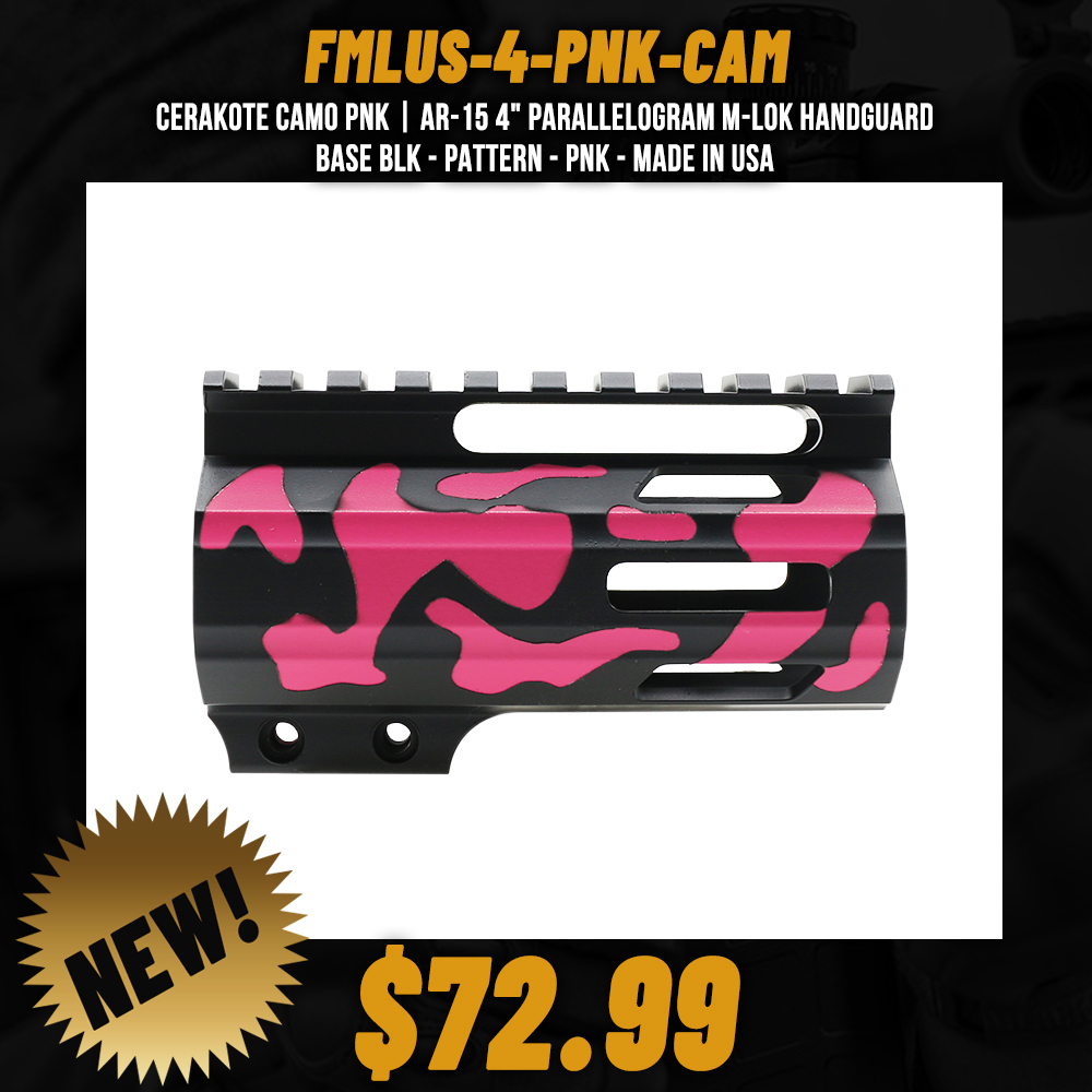 CERAKOTE CAMO PNK | AR-15 4" Parallelogram M-Lok Handguard - Base BLK - Pattern - PNK - Made in USA