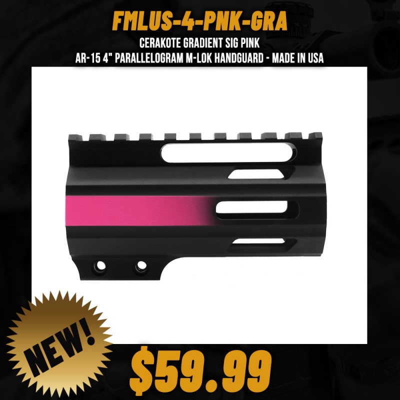 CERAKOTE GRADIENT SIG PINK | AR-15 4" Parallelogram M-Lok Handguard - Made in USA CERAKOTE GRADIENT SIG PINK | AR-15 4" Parallelogram M-Lok Handguard - Made in USA