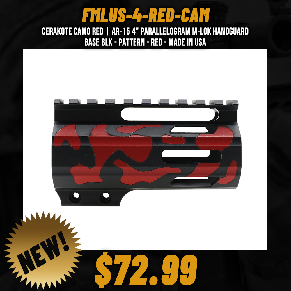 CERAKOTE CAMO RED | AR-15 4" Parallelogram M-Lok Handguard - Base BLK - Pattern - RED - Made in USA