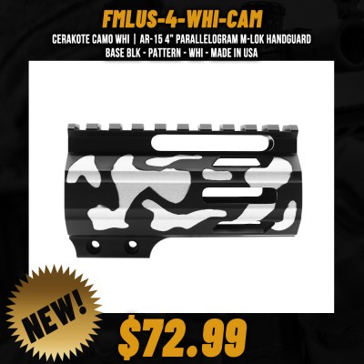 CERAKOTE CAMO WHI | AR-15 4" Parallelogram M-Lok Handguard - Base BLK - Pattern - WHI - Made in USA