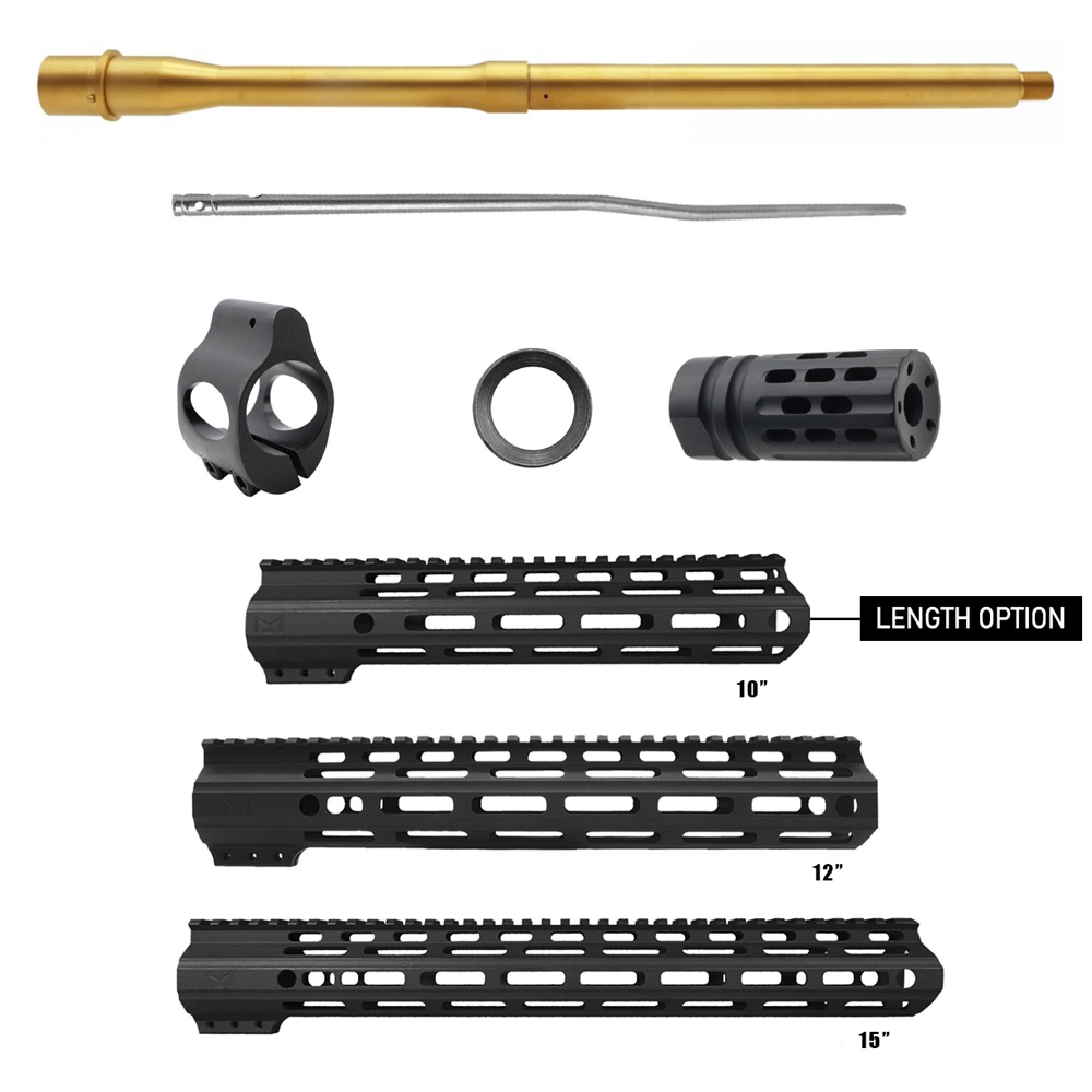 HANDGUARD LENGTH OPTION AR15 TiN Barrel, Muzzle Brake, Gas Block and