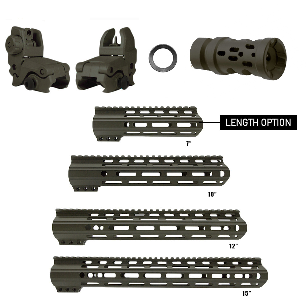 CERAKOTE ODG|AR-15 Handguard Muzzle Brake and Back up Sight Combo LENGTH OPTION| FMLUS-D-COD