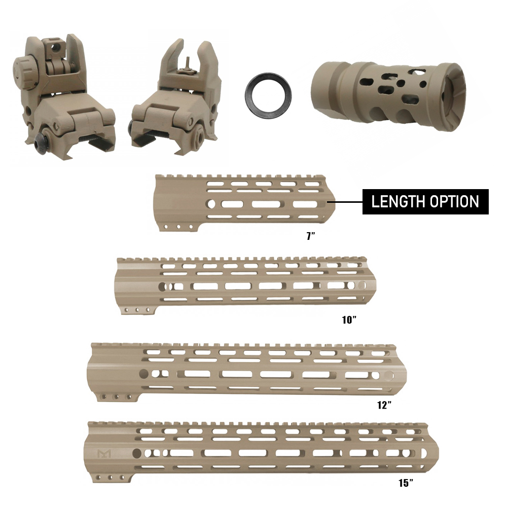 CERAKOTE FDE|AR-15 Handguard Muzzle Brake and Back up Sight Combo LENGTH OPTION| FMLUS-D-FDE