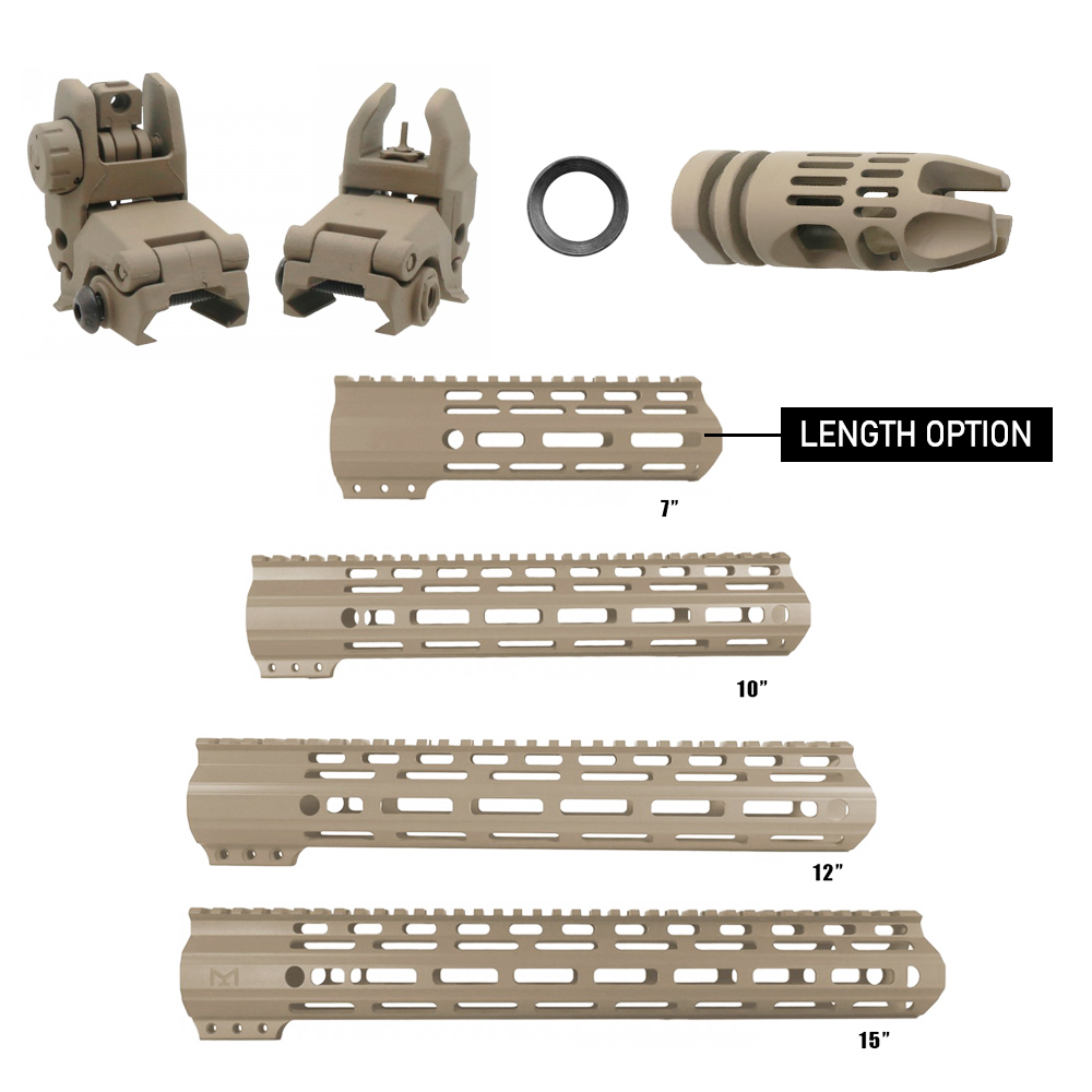CERAKOTE FDE|AR-15 Handguard Muzzle Brake and Back up Sight Combo LENGTH OPTION| FMLUS-D-FDE