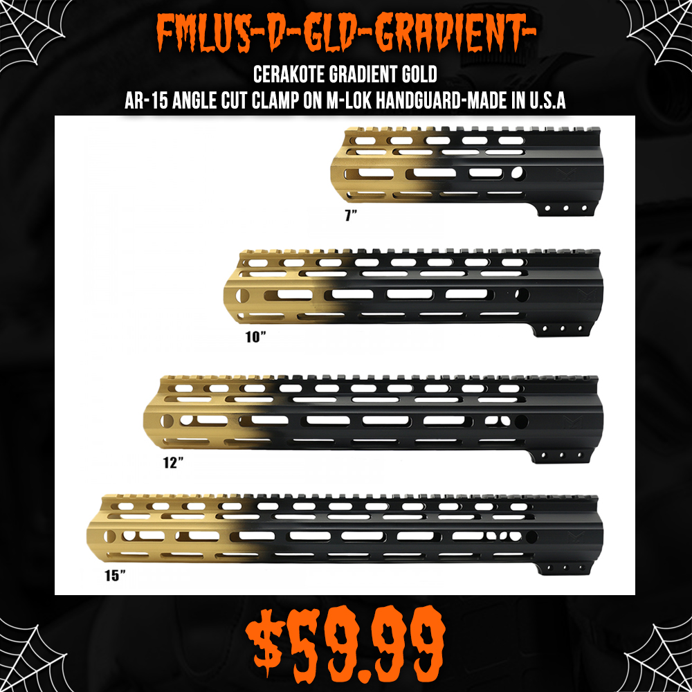 CERAKOTE GRADIENT GLD | AR-15 ANGLE CUT CLAMP ON M-LOK HANDGUARD-MADE IN U.S.A CERAKOTE GRADIENT GLD | AR-15 ANGLE CUT CLAMP ON M-LOK HANDGUARD-MADE IN U.S.A