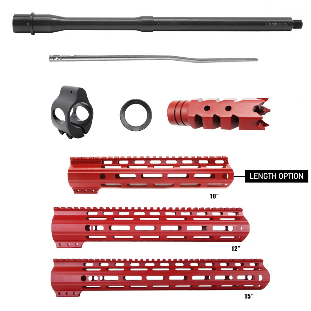 RED HANDGUARD LENGTH OPTION| AR-15 Nitride Barrel, Muzzle Brake, Gas Block and Gas Tube Bundle 15
