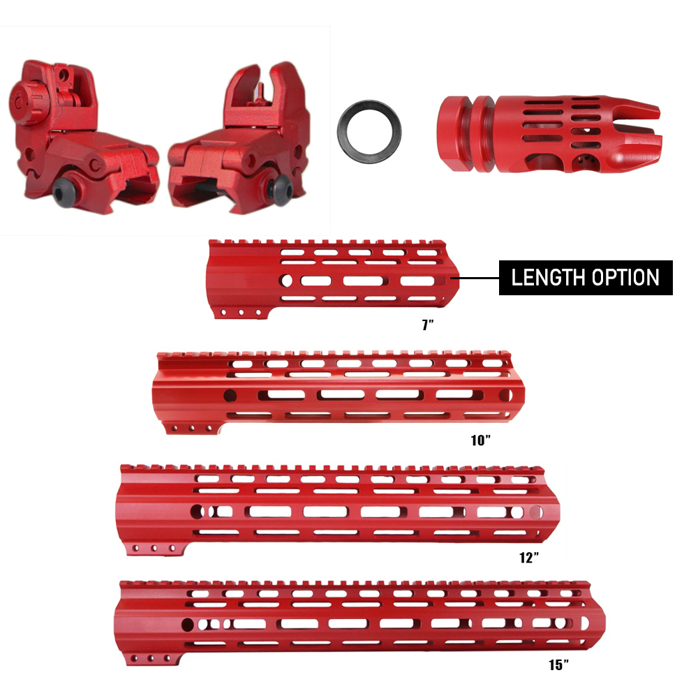 CERAKOTE RED|AR-15 Handguard Muzzle Brake and Back up Sight Combo LENGTH OPTION| FMLUS-D-RED
