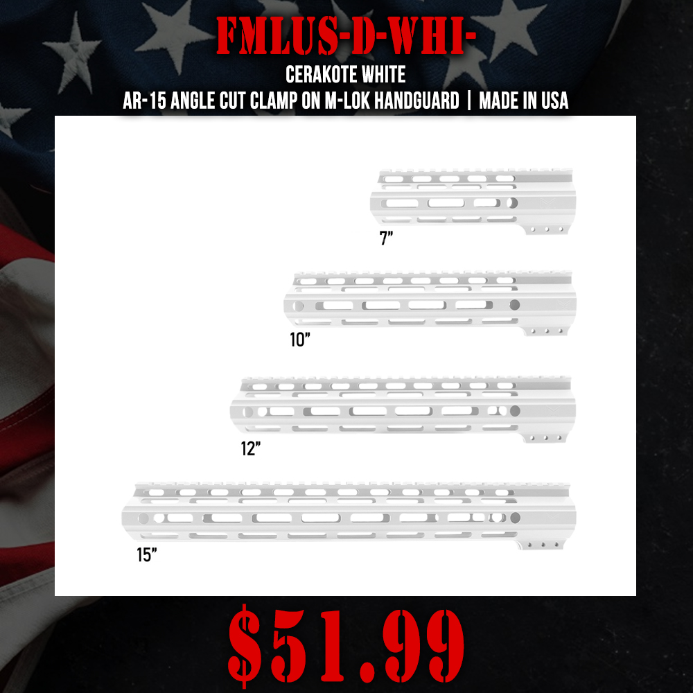 CERAKOTE White | AR-15 Angle Cut Clamp on M-LOK Handguard | Made in USA CERAKOTE White | AR-15 Angle Cut Clamp on M-LOK Handguard | Made in USA
