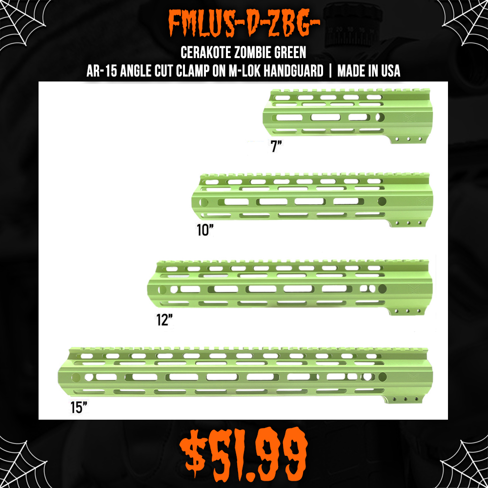 CERAKOTE ZOMBIE GREEN | AR-15 Angle Cut Clamp on M-LOK Handguard | Made in USA CERAKOTE ZOMBIE GREEN | AR-15 Angle Cut Clamp on M-LOK Handguard | Made in USA