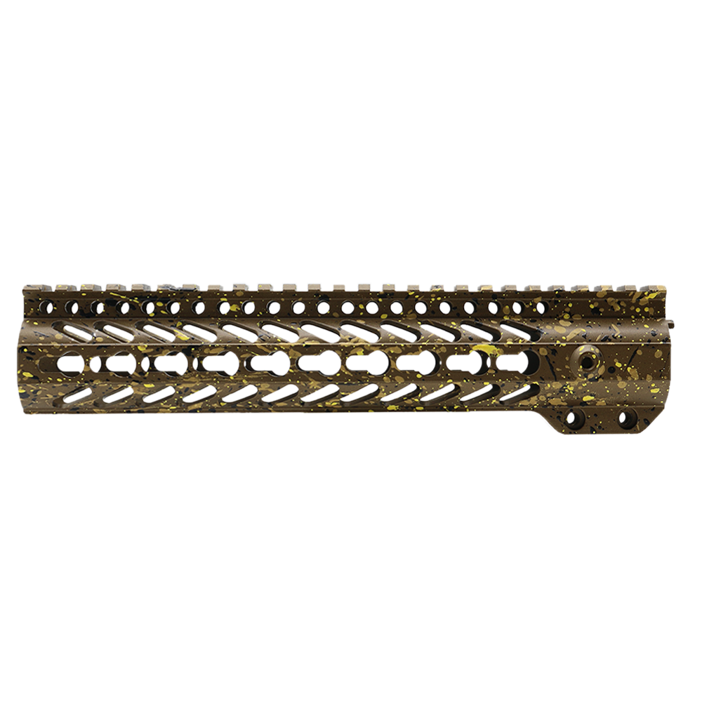 Cerakote Splatter| AR-15 10'' Handguard Clamp On Rail System - Base Burnt Bronze - Pattern - Gold - Black - Lemon Zest