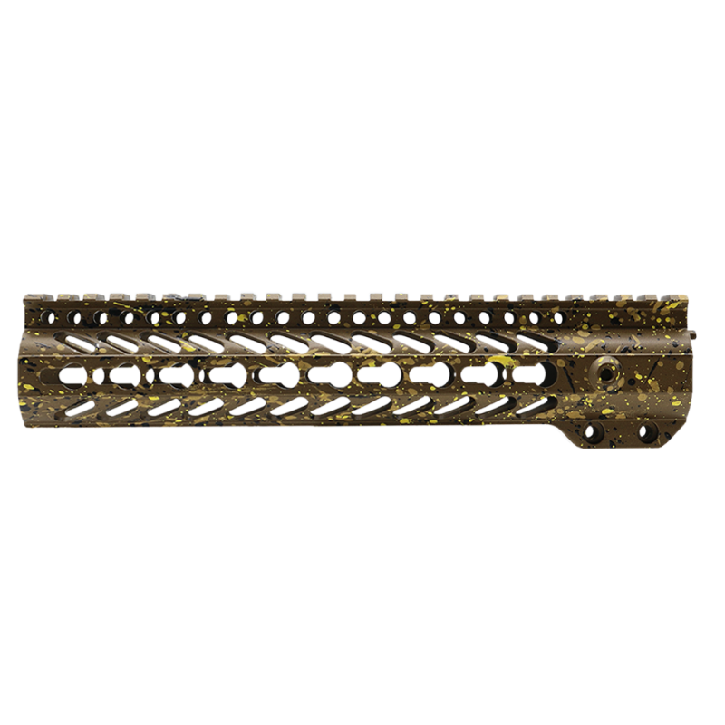 Cerakote Splatter| AR-15 10'' Handguard Clamp On Rail System - Base Burnt Bronze - Pattern - Gold - Black - Lemon Zest Cerakote Splatter| AR-15 10'' Handguard Clamp On Rail System - Base Burnt Bronze - Pattern - Gold - Black - Lemon Zest