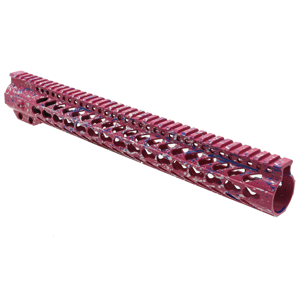 Cerakote Splatter| AR-15 15'' Clamp On Rail System - Base Pink - Pattern - Glacier Silver - Bright White - Blue Flame