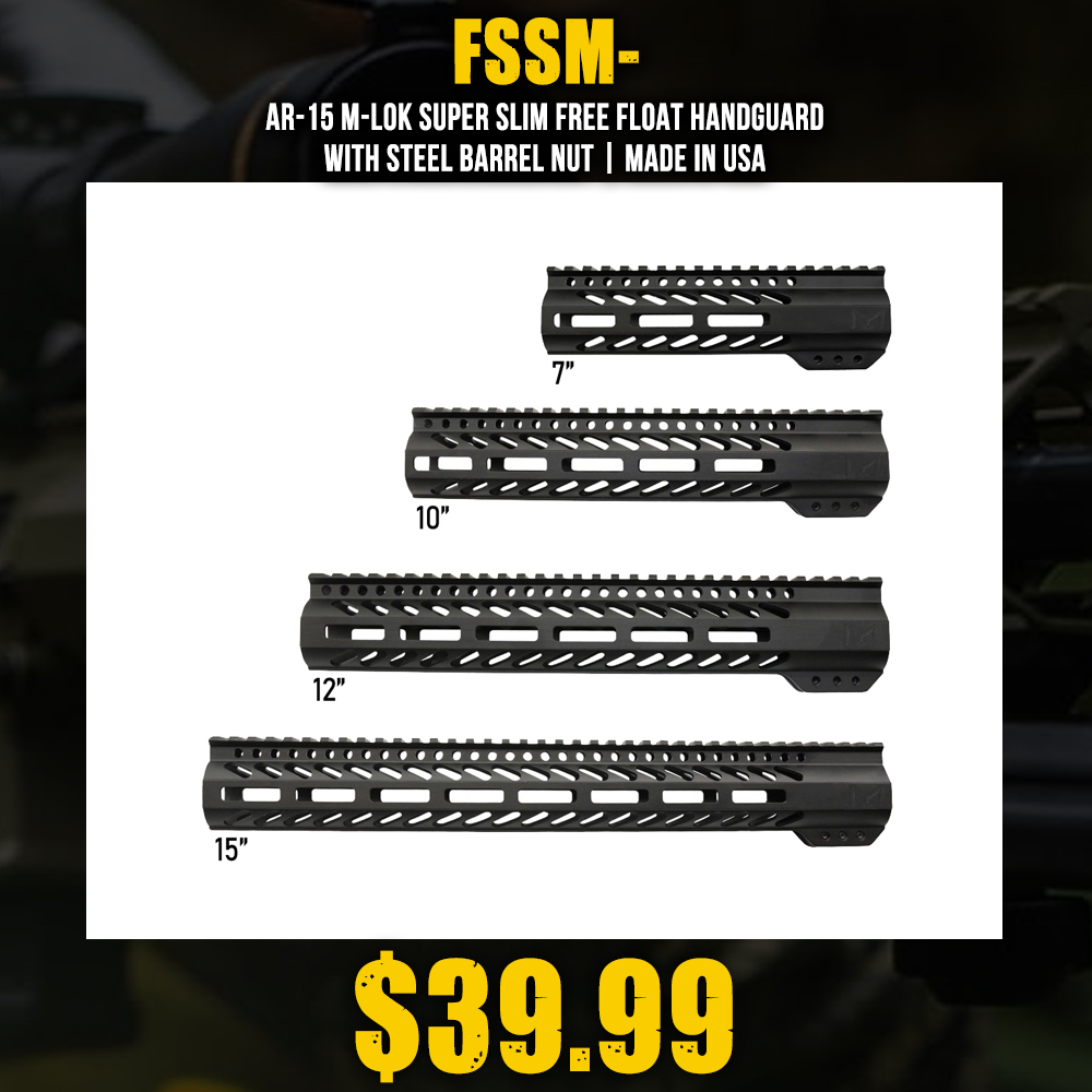 AR-15 M-LOK Super Slim Free Float Handguard with Steel Barrel Nut | Made in USA AR-15 M-LOK Super Slim Free Float Handguard with Steel Barrel Nut | Made in USA