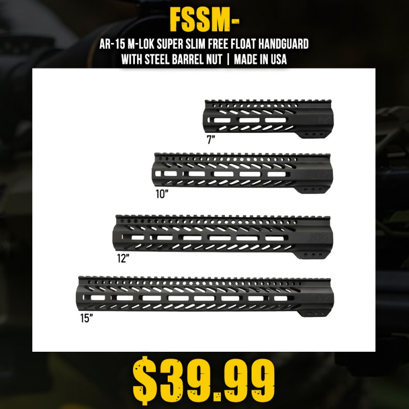 AR-15 M-LOK Super Slim Free Float Handguard with Steel Barrel Nut | Made in USA AR-15 M-LOK Super Slim Free Float Handguard with Steel Barrel Nut | Made in USA