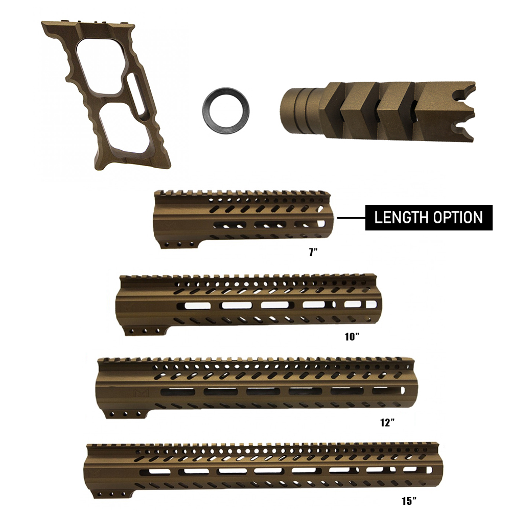 CERAKOTE BURNT BRONZE| AR-15 Handguard Muzzle Brake and Foregrip Combo LENGTH OPTION| FSSM-BBR