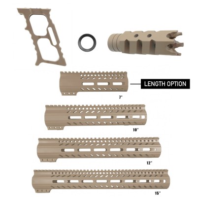 CERAKOTE FDE| AR-15 Handguard Muzzle Brake and Foregrip Combo LENGTH OPTION| FSSM-FDE