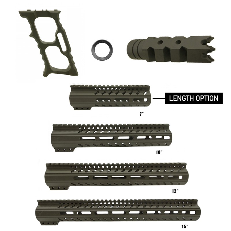 CERAKOTE OD GREEN| AR-15 Handguard Muzzle Brake and Foregrip Combo LENGTH OPTION| FSSM-ODG