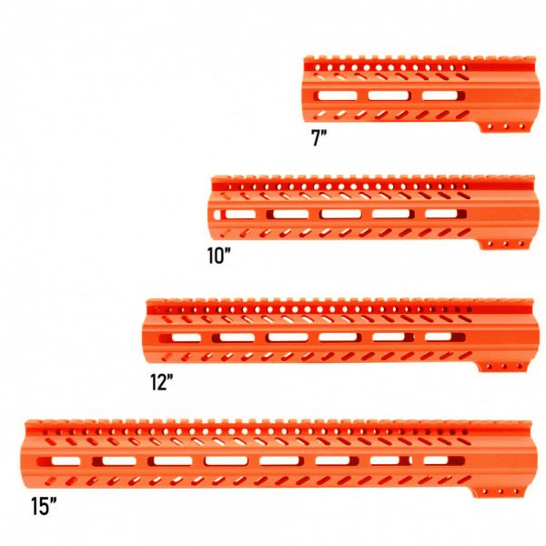 CERAKOTE Orange| AR-15 M-LOK Super Slim Free Float Handguard with Steel Barrel Nut | Made in USA CERAKOTE Orange| AR-15 M-LOK Super Slim Free Float Handguard with Steel Barrel Nut | Made in USA