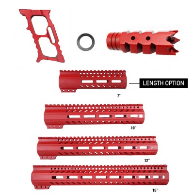 CERAKOTE RED| AR-15 Handguard Muzzle Brake and Foregrip Combo LENGTH OPTION| FSSM-RED