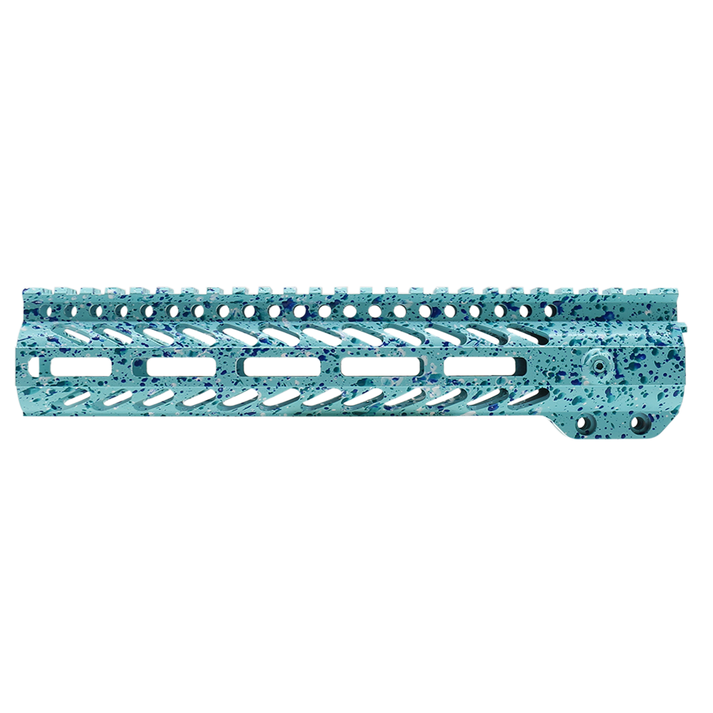 Cerakote Splatter| AR-15 10'' M-LOK Super Slim Free Float Handguard with Steel Barrel Nut - Base Robins Egg - Pattern - Bright White - Aqua Teal - Blue Flame