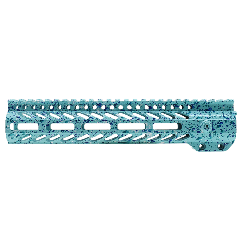 Cerakote Splatter| AR-15 10'' M-LOK Super Slim Free Float Handguard with Steel Barrel Nut - Base Robins Egg - Pattern - Bright White - Aqua Teal - Blue Flame Cerakote Splatter| AR-15 10'' M-LOK Super Slim Free Float Handguard with Steel Barrel Nut - Base Robins Egg - Pattern - Bright White - Aqua Teal - Blue Flame