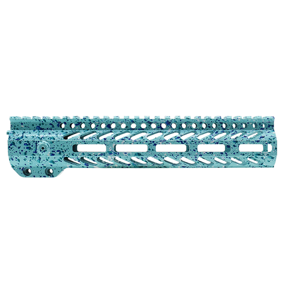 Cerakote Splatter| AR-15 10'' M-LOK Super Slim Free Float Handguard with Steel Barrel Nut - Base Robins Egg - Pattern - Bright White - Aqua Teal - Blue Flame Cerakote Splatter| AR-15 10'' M-LOK Super Slim Free Float Handguard with Steel Barrel Nut - Base Robins Egg - Pattern - Bright White - Aqua Teal - Blue Flame