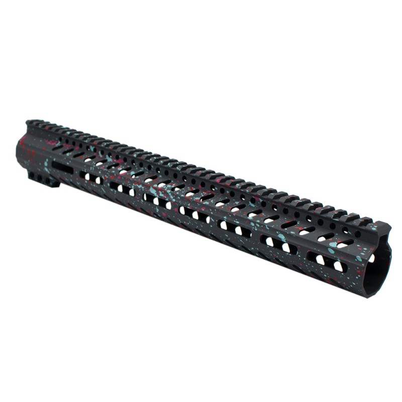 Cerakote Splatter| AR-15 M-LOK 15'' Super Slim Free Float Handguard - Base Sniper Gray- Pattern- Red- Pink- Robins Egg- Made in U.S.A