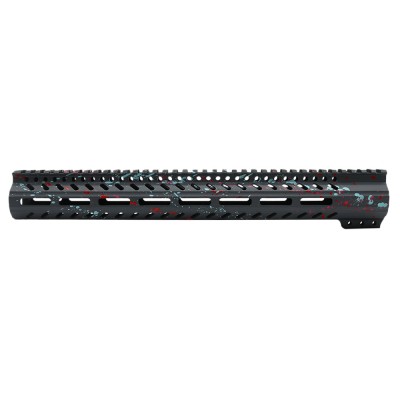 CERAKOTE SPLATTER SGY | AR-15 M-LOK 15'' Super Slim Free Float Handguard - Base SGY - Pattern - RED.PNK.RGB - Made in U.S.A