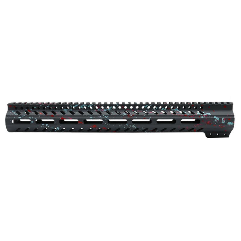 Cerakote Splatter| AR-15 M-LOK 15'' Super Slim Free Float Handguard - Base Sniper Gray- Pattern- Red- Pink- Robins Egg- Made in U.S.A