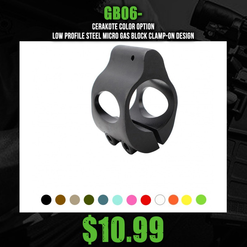 CERAKOTE COLOR OPTION| Low Profile Steel Micro Gas Block Clamp-On Design CERAKOTE COLOR OPTION| Low Profile Steel Micro Gas Block Clamp-On Design