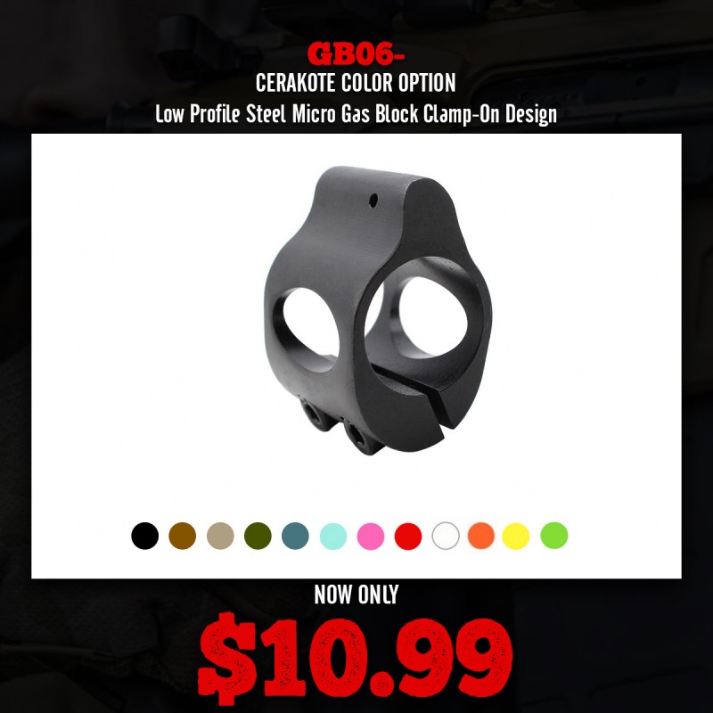 CERAKOTE COLOR OPTION| Low Profile Steel Micro Gas Block Clamp-On Design