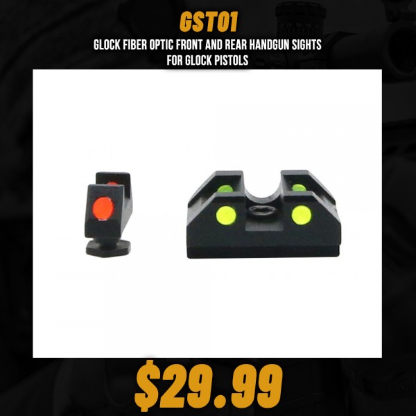 Glock Fiber Optic Front and Rear Handgun Sights for Glock Pistols