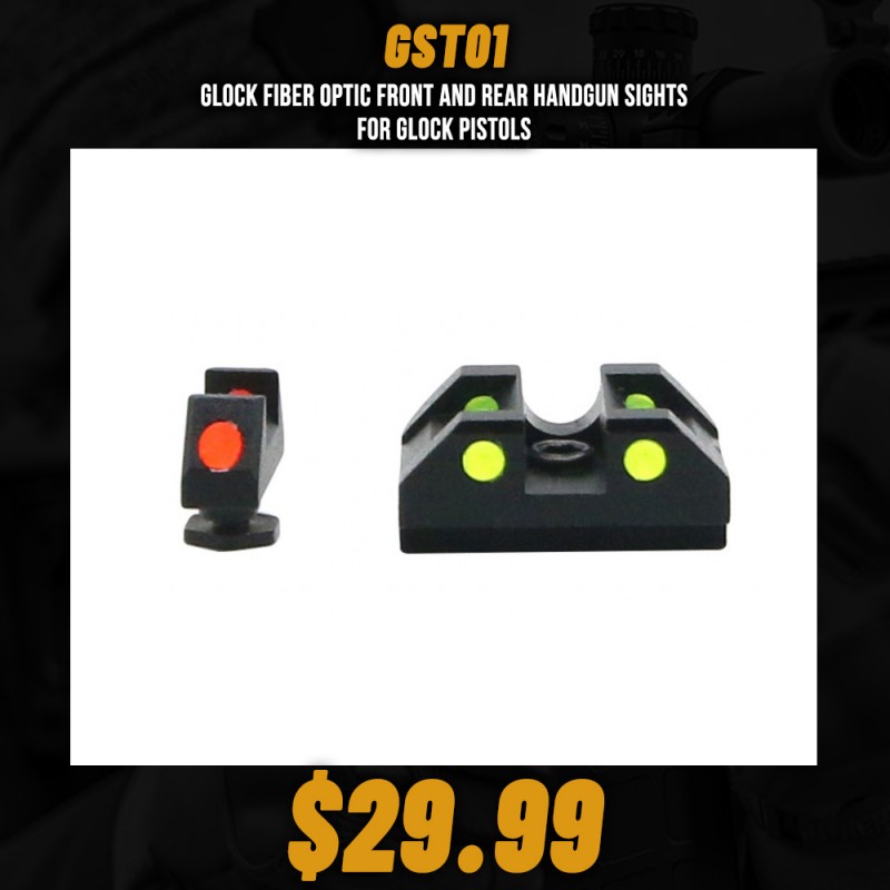 Glock Fiber Optic Front and Rear Handgun Sights for Glock Pistols