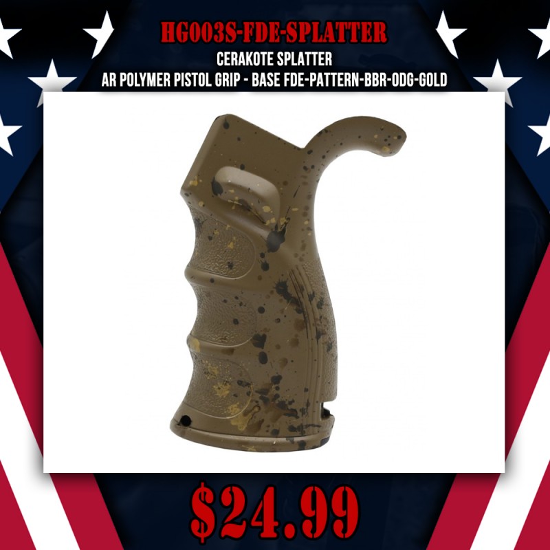 Cerakote Splatter| AR Polymer Pistol Grip - Base FDE-Pattern-BBR-ODG-GOLD Cerakote Splatter| AR Polymer Pistol Grip - Base FDE-Pattern-BBR-ODG-GOLD