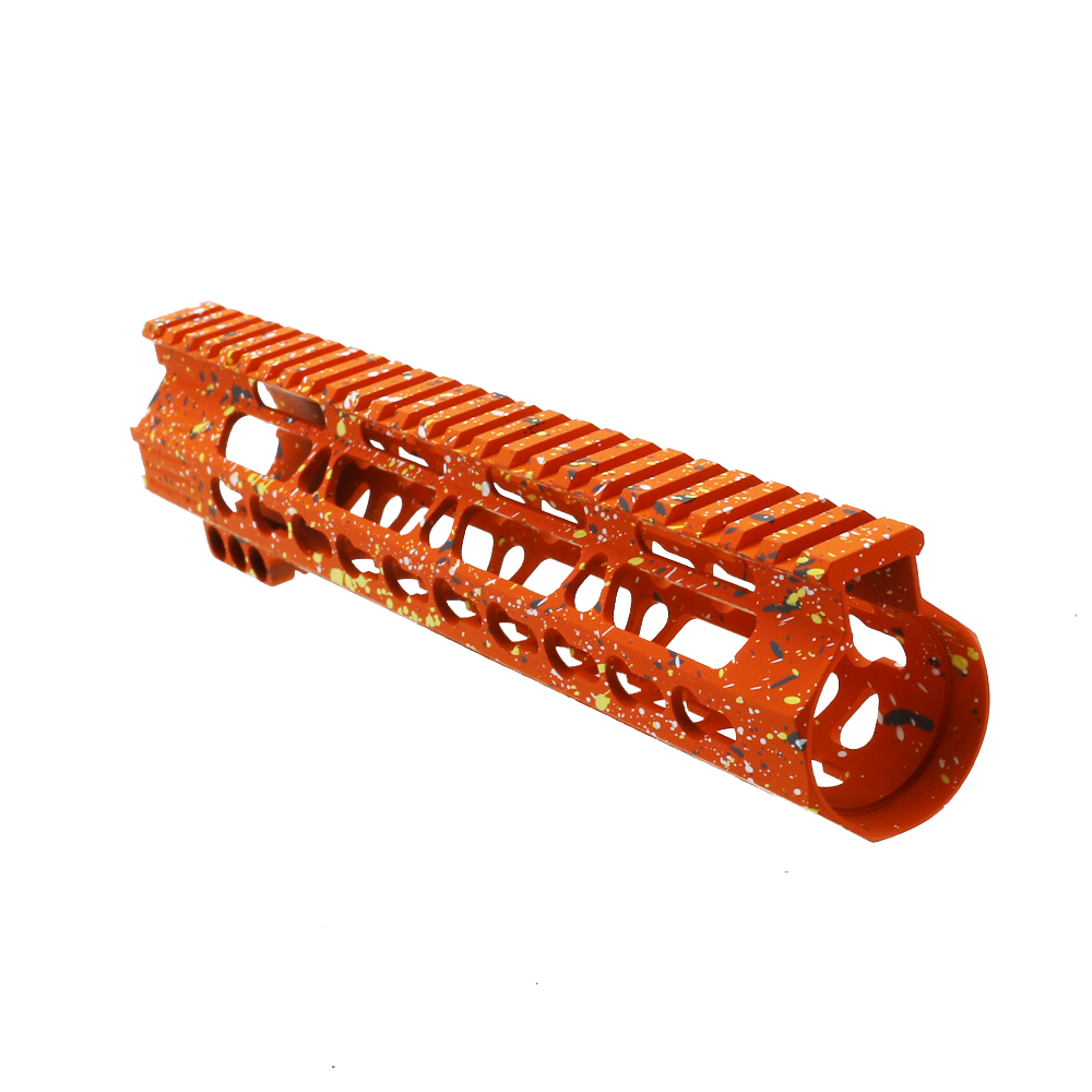 Cerakote Splatter| AR-15 10'' Clamp On Free Float Keymod Handguard - Base Hunter Orange - Pattern - Sniper Gray - Bright White - Lemon Zest Cerakote Splatter| AR-15 10'' Clamp On Free Float Keymod Handguard - Base Hunter Orange - Pattern - Sniper Gray - Bright White - Lemon Zest